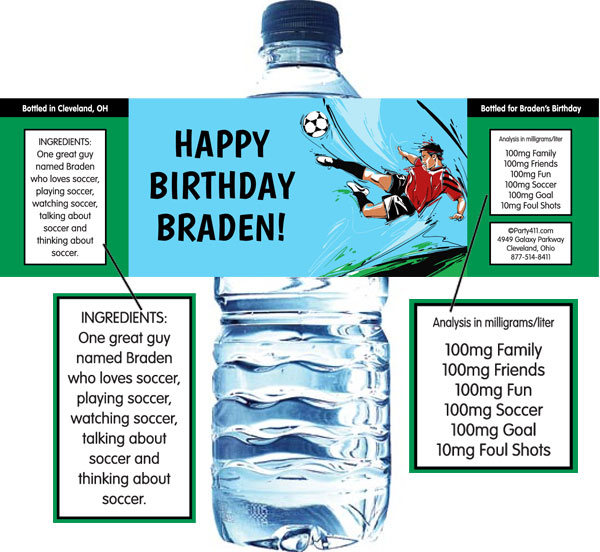 Soccer Boy Water Bottle Label