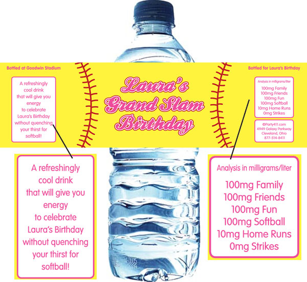 Softball Water Bottle Label