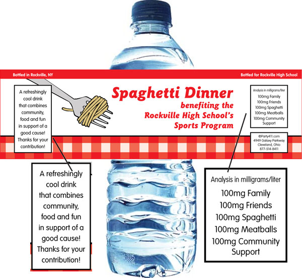 Spaghetti Theme Water Bottle Label