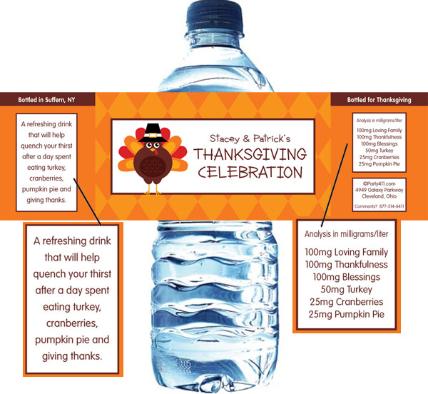Thanksgiving Celebration Water Bottle Label