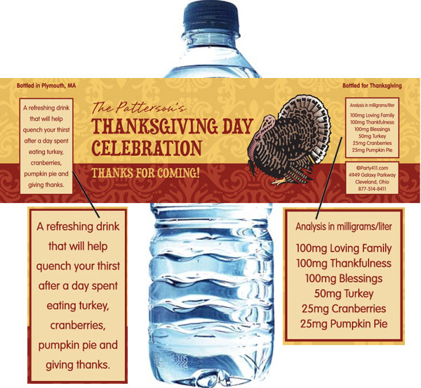 Thanksgiving Turkey Water Bottle Label
