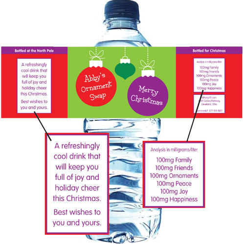 Christmas Ornaments Water Bottle Label