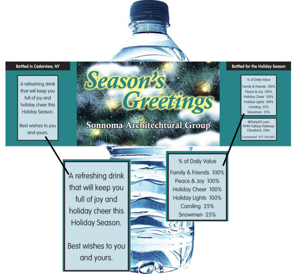 Winter Holidays Theme Water Bottle Label