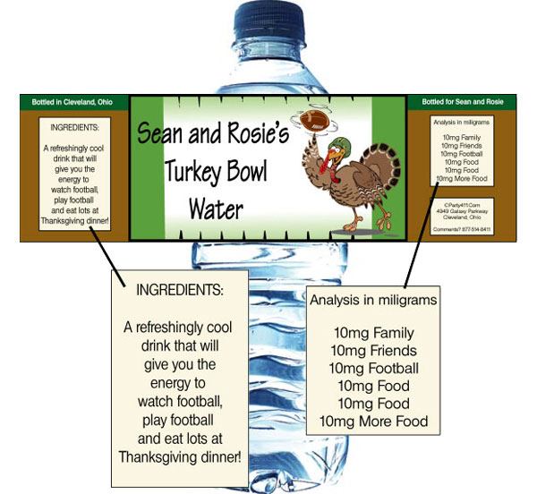 Thanksgiving Turkeybowl Water Bottle Label