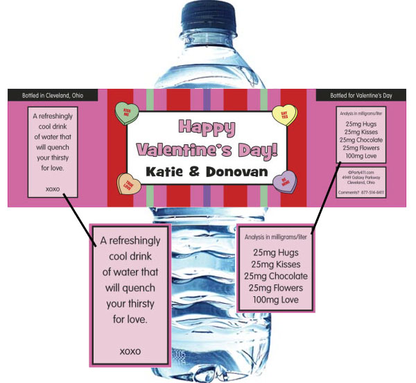 A Valentine's Day Party Theme Bottle Label, Water 