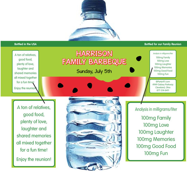 Watermelon Theme Water Bottle Label