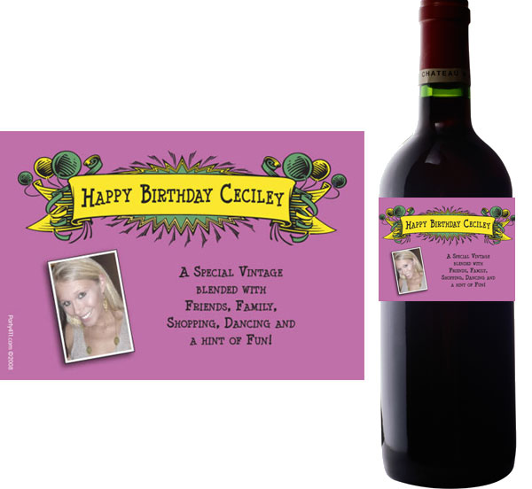 Birthday Balloons Pink Bottle Label, Wine Champagne