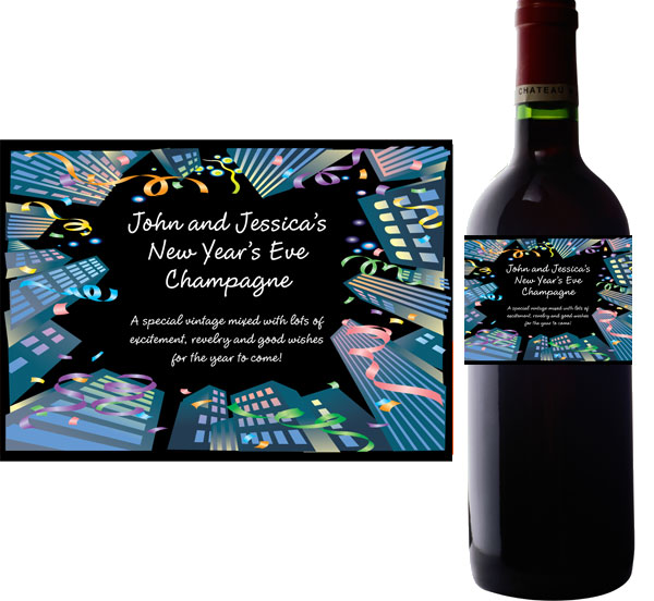 New Years Downtown Wine Bottle Label