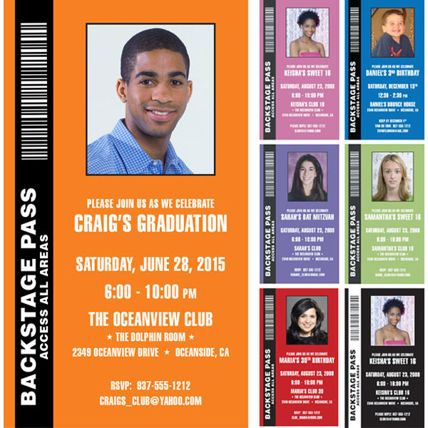Backstage Pass Invitation, Graduation Photo