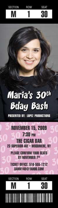 Milestone Birthday Photo Ticket Invitation for Her