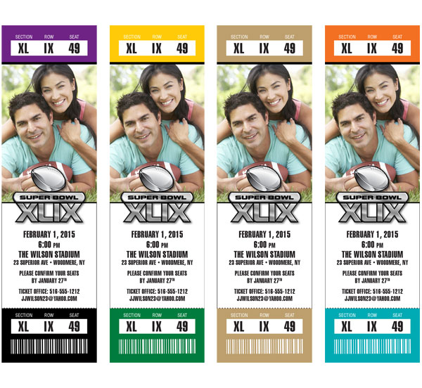 Super Bowl Team Colors Photo Ticket Invitation