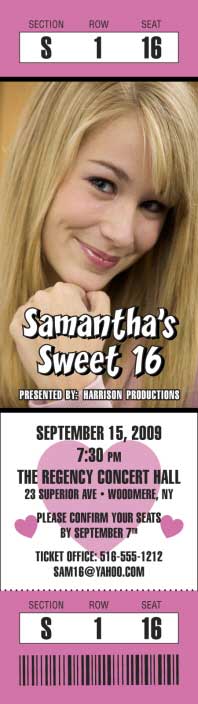 Sweet 16 Invitation, Photo Ticket