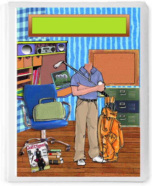 Personalized 3D Sign In Book, Golfer Boy in Room