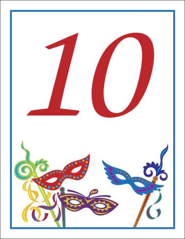 Mardi Gras Masquerade Masks Table Number