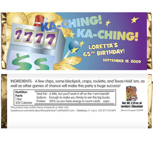 Casino Slots Theme Candy Bar Wrapper