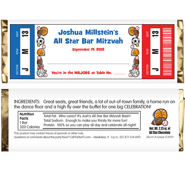 Sports Balls Ticket Theme Candy Bar Wrapper