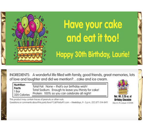 Cake on your Birthday Theme Candy Bar Wrapper