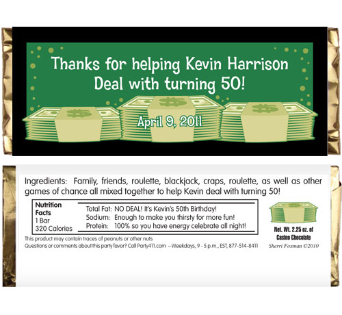 Money Casino Cash Theme Candy Bar Wrapper