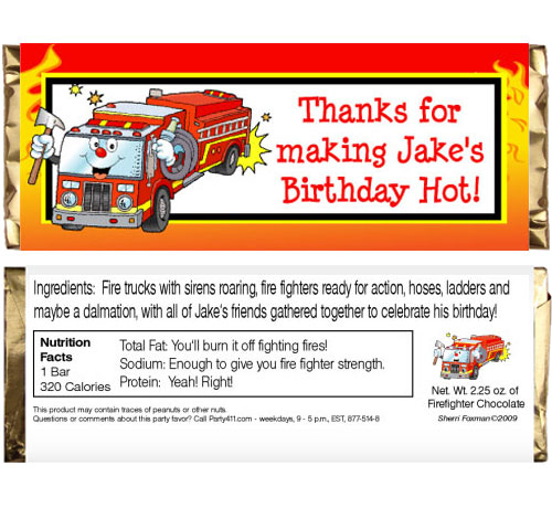 Firefighter Theme Candy Bar Wrapper