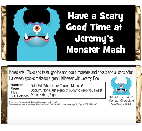 Halloween Monsters Theme Candy Bar Wrapper