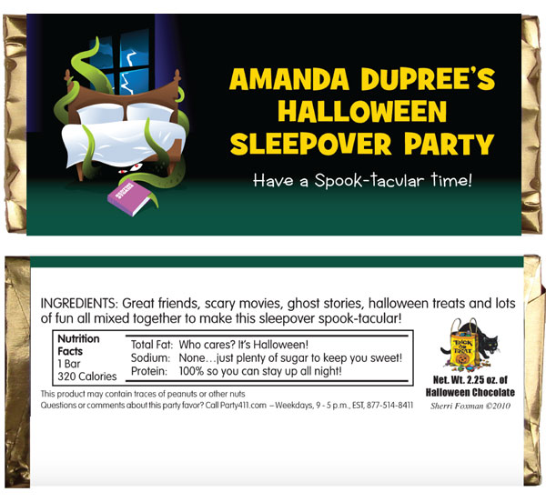 Halloween Sleepover Theme Candy Bar Wrapper