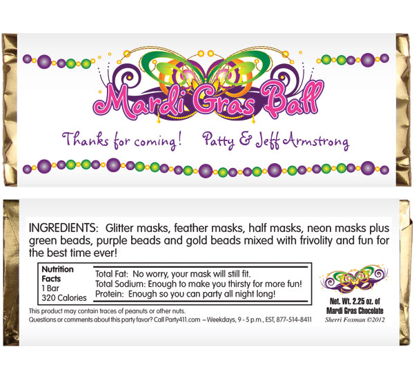 Mardi Gras Ball Theme Candy Bar Wrapper