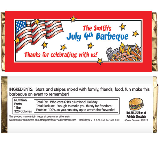 Patriotic Party Barbecue Theme Candy Bar Wrappers