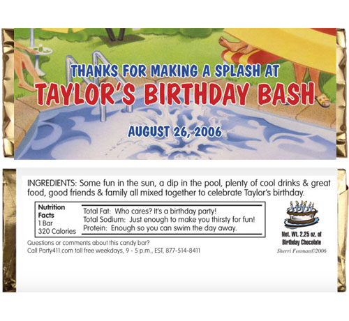 Pool Party Theme Candy Bar Wrapper