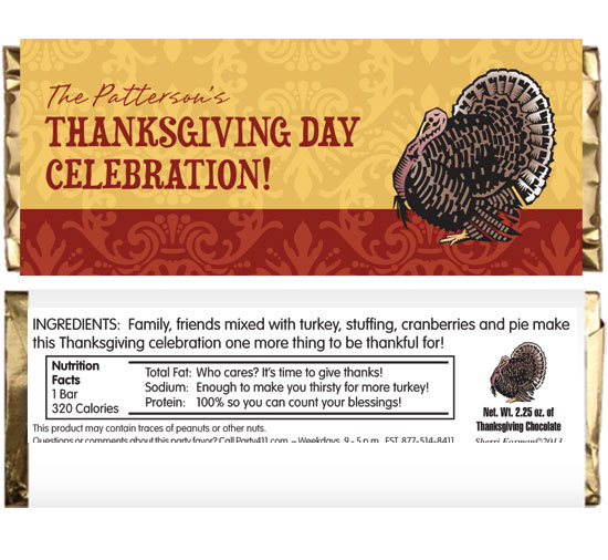 Thanksgiving Turkey Theme Candy Bar Wrapper