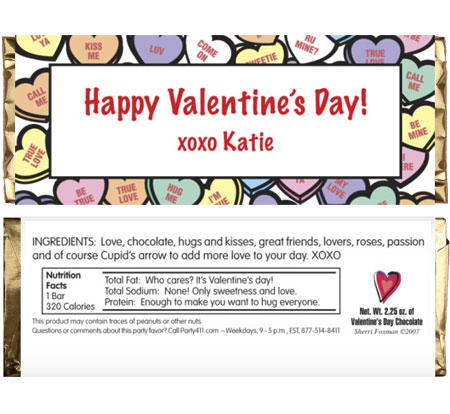 Valentine's Day Candy Hearts Theme Candy Bar Wrapper