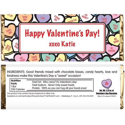 Valentine's Day Candy Hearts Theme Candy Bar Wrapper