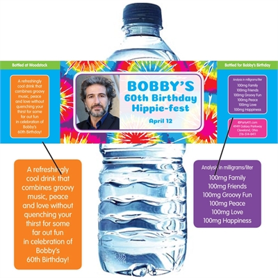 Hippie Tie Dye Photo Water Bottle Label