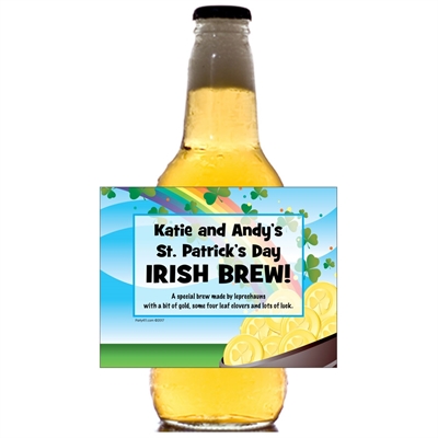 St. Patrick's Day Gold & Rainbow Theme Beer Bottle Labels
