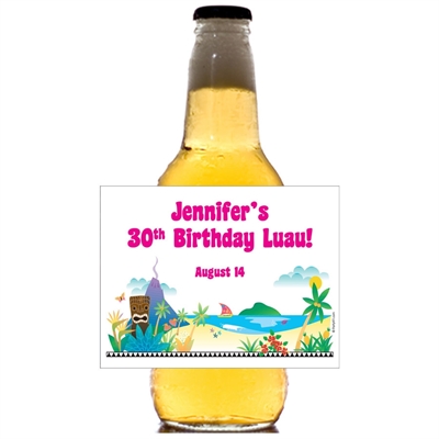 Luau Beach Theme Beer Bottle Label