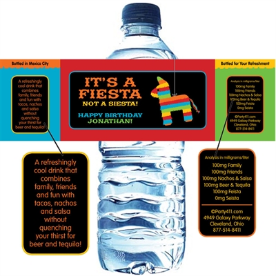Pinata Theme Fiesta Water Bottle Label