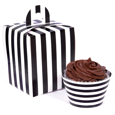 Black and White Striped Cupcake Wrapper & Box Kit