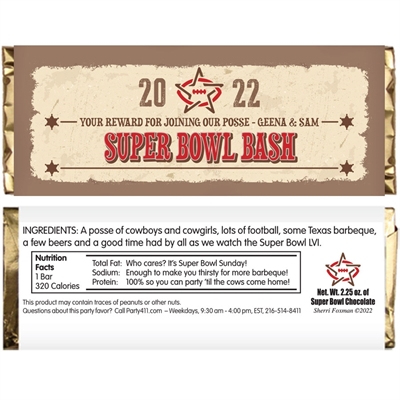 Western Theme Super Bowl Candy Bar Wrapper