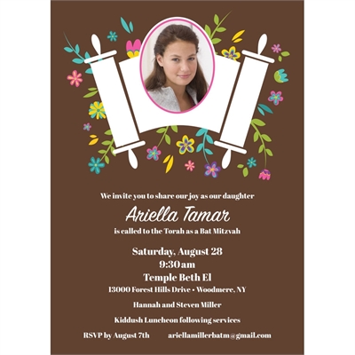 Bat Mitzvah Torah Flowers Invitation