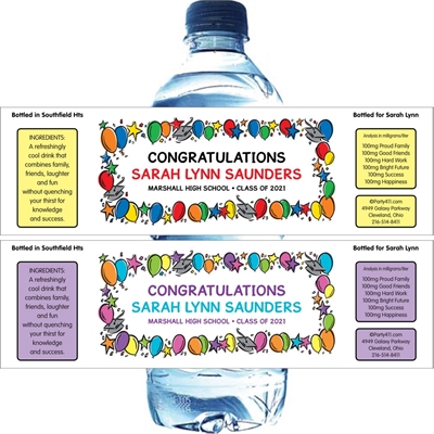 Graduation Balloons Theme Water Bottle Label