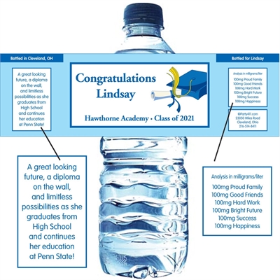 Graduation Cap Theme Water Bottle Label