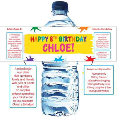 Kids Birthday Paint Party Water Bottle Label