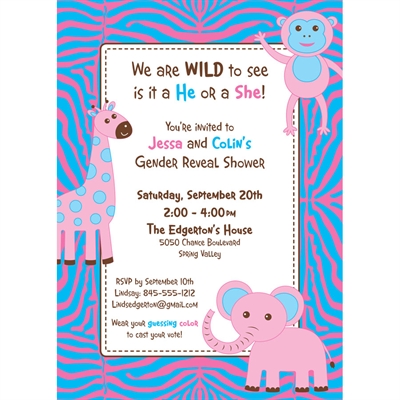Jungle Theme Gender Reveal Party Invitation