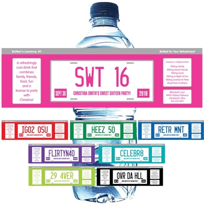 Sweet 16 License Plate Water Bottle Label