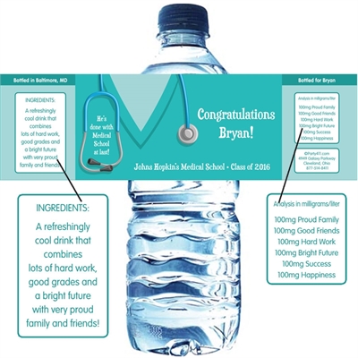 Graduation Scrubs Theme Water Bottle Label