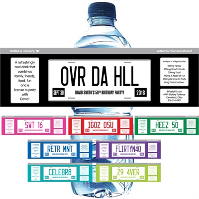 License Plate Theme Water Bottle Label
