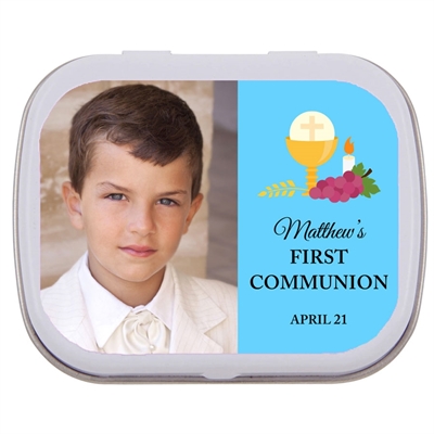 A First Communion Mint Tin in Blue