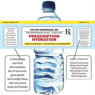 Graduation Prescription Pad Theme Water Bottle Label