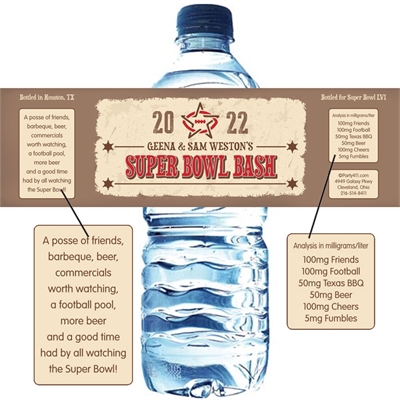 Western Theme Super Bowl Water Bottle Label