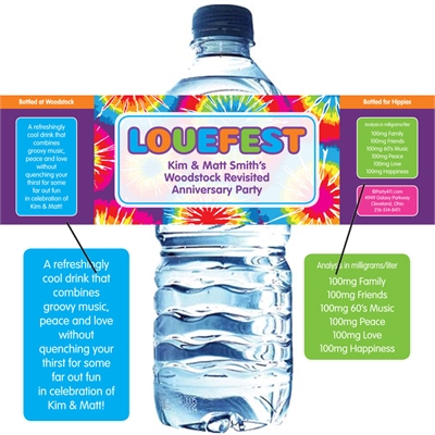 Hippie Tie Dye Water Bottle Label