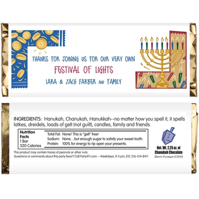 Hanukkah Symbols Theme Candy Bar Wrapper